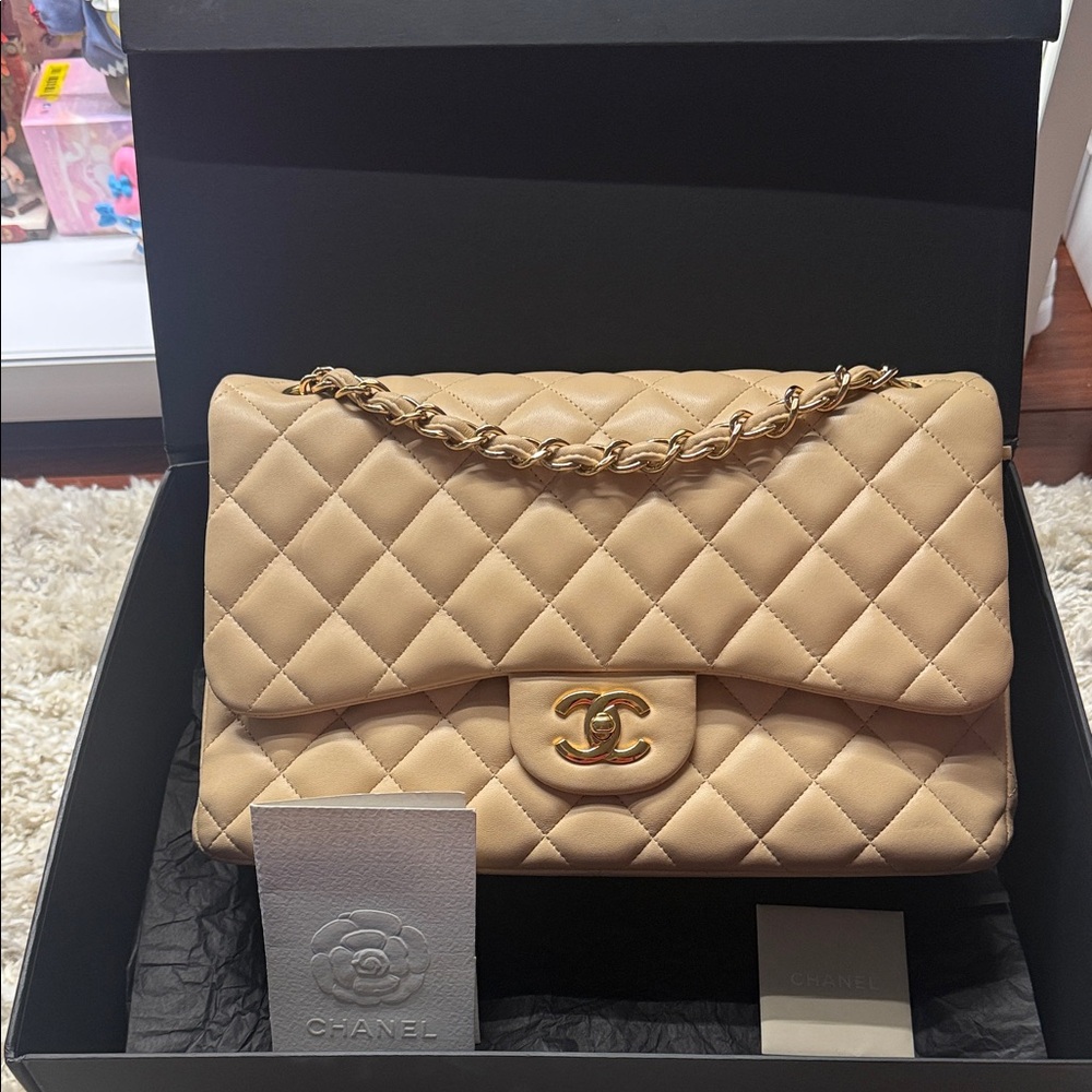 Chanel Classic Beige Jumbo Double Flap Shoulder Bag